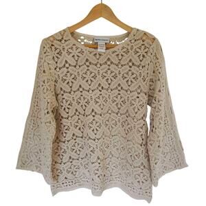 Vintage Crochet Knit Bell Sleeve Sweater Top Size Small